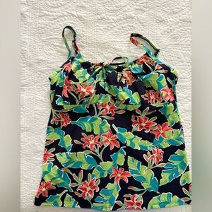 Lands' End Navy Floral Tankini Top